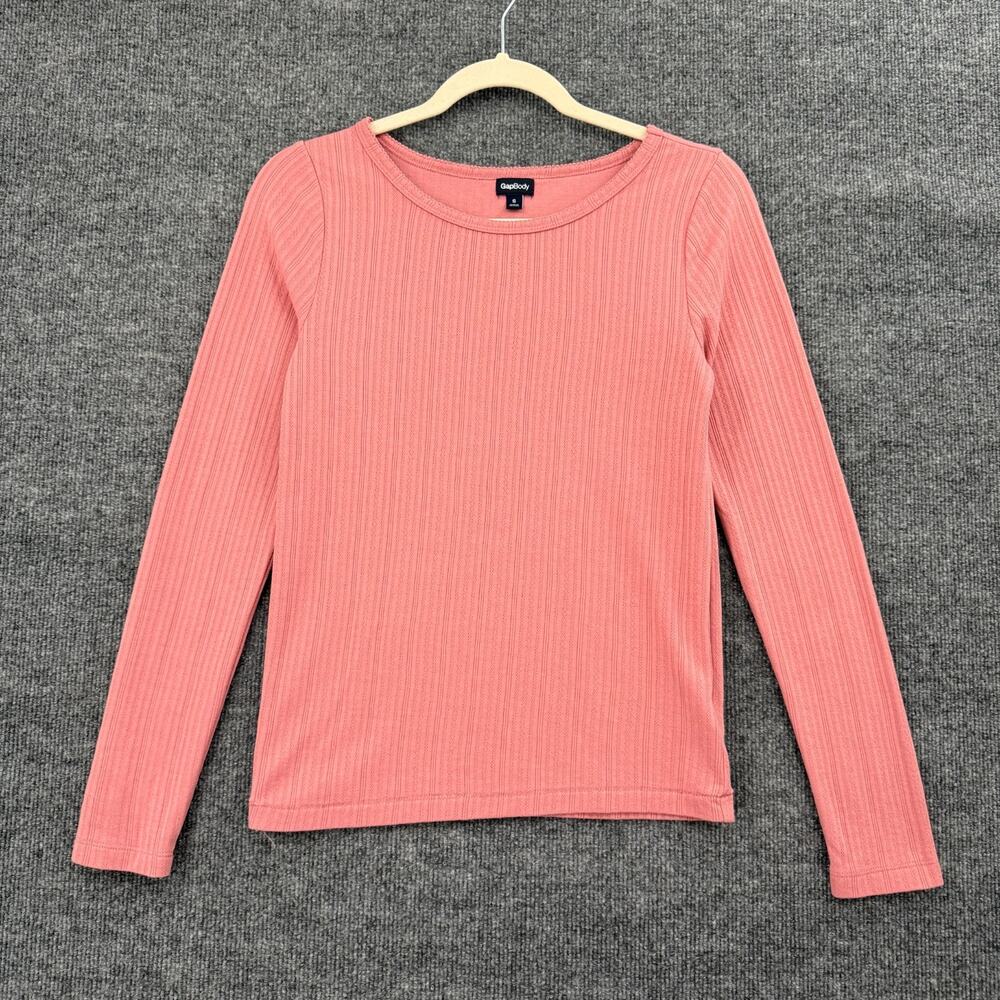 Gap Body Womens Pointelle Knit Long Sleeve T Shirt Tee Size S Pink Basic Casual